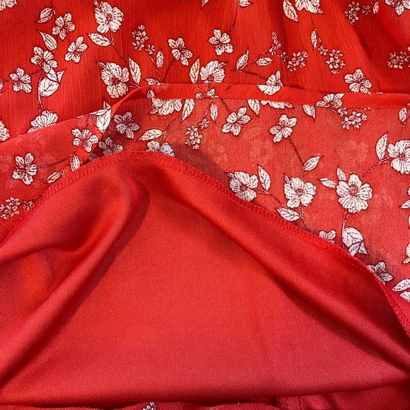 Trixxi NWT Red Floral Square Neck Smocked Mini Dress with Sheer 3/4 Sleeves - Picture 7 of 10